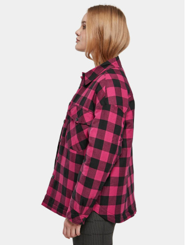 Urban Classics Blouse -XS- Flanell Padded Overshirt Zwart/Roze