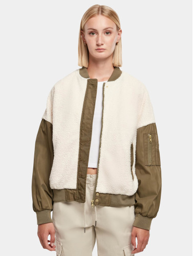 Urban Classics Bomber jacket -3XL- Oversized Sherpa Mixed Ivoorkleurig/Groen