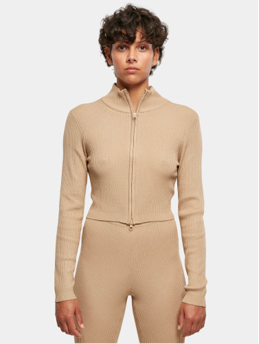 Urban Classics / vest Ladies Cropped Rib Knit Zip in beige