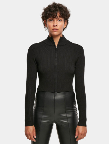 Urban Classics / vest Ladies Cropped Rib Knit Zip in zwart