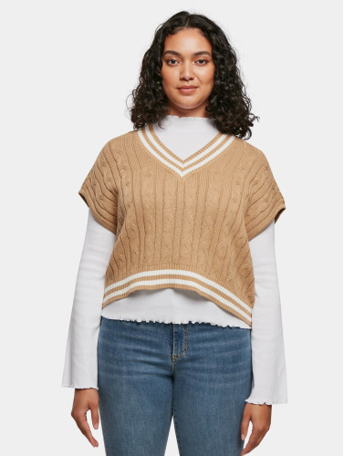 Urban Classics Crop Sweater/Trui -XL- Cropped Knit College Slipover Beige