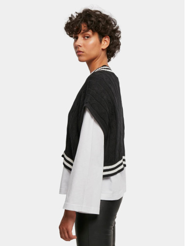 Urban Classics Crop Sweater/Trui -M- Cropped Knit College Slipover Zwart