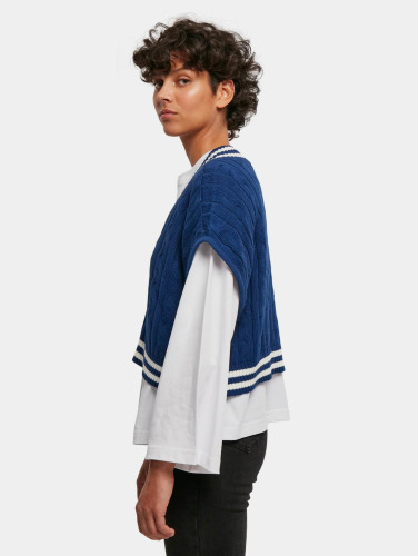 Urban Classics Crop Sweater/Trui -L- Cropped Knit College Slipover Blauw