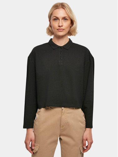Urban Classics / Longsleeve Ladies Short Oversized Polo in zwart