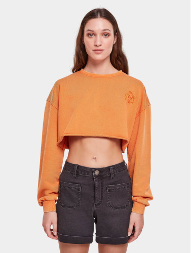 Urban Classics Crewneck sweater/trui -S- Cropped Flower Embroidery Terry Oranje