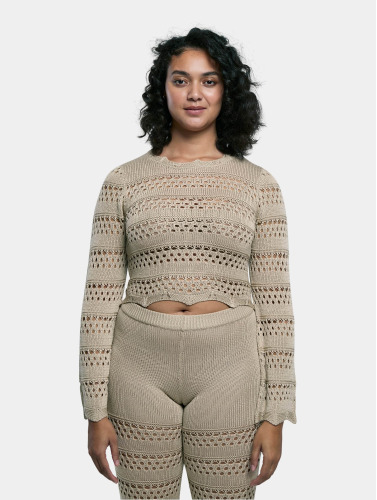 Urban Classics Crop top -XS- Cropped Crochet Knit Beige