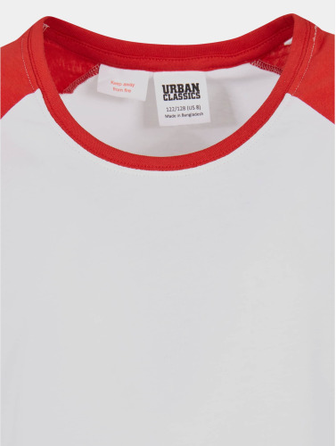 Urban Classics Kinder Tshirt -Kids 134/140- Contrast Raglan Wit/Rood