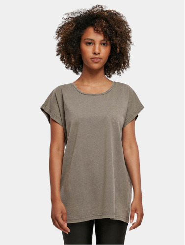 Build Your Brand / t-shirt Ladies Acid Washed Extended Shoulder in khaki