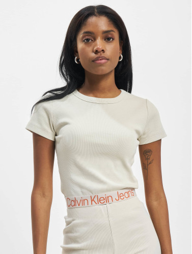 Calvin Klein / t-shirt Logo Tape Rib Short Sleeves in beige
