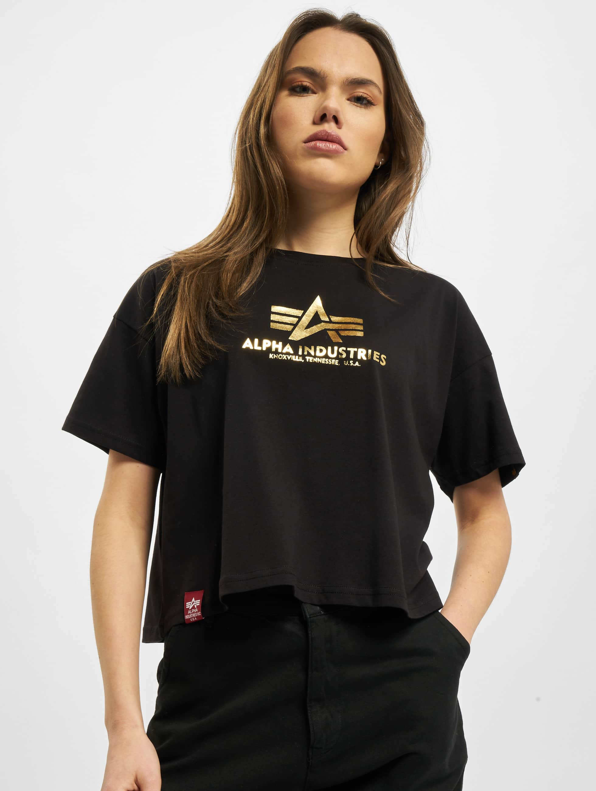 Alpha Industries Damen T Shirt Basic Cos Foil Print In Schwarz 790918