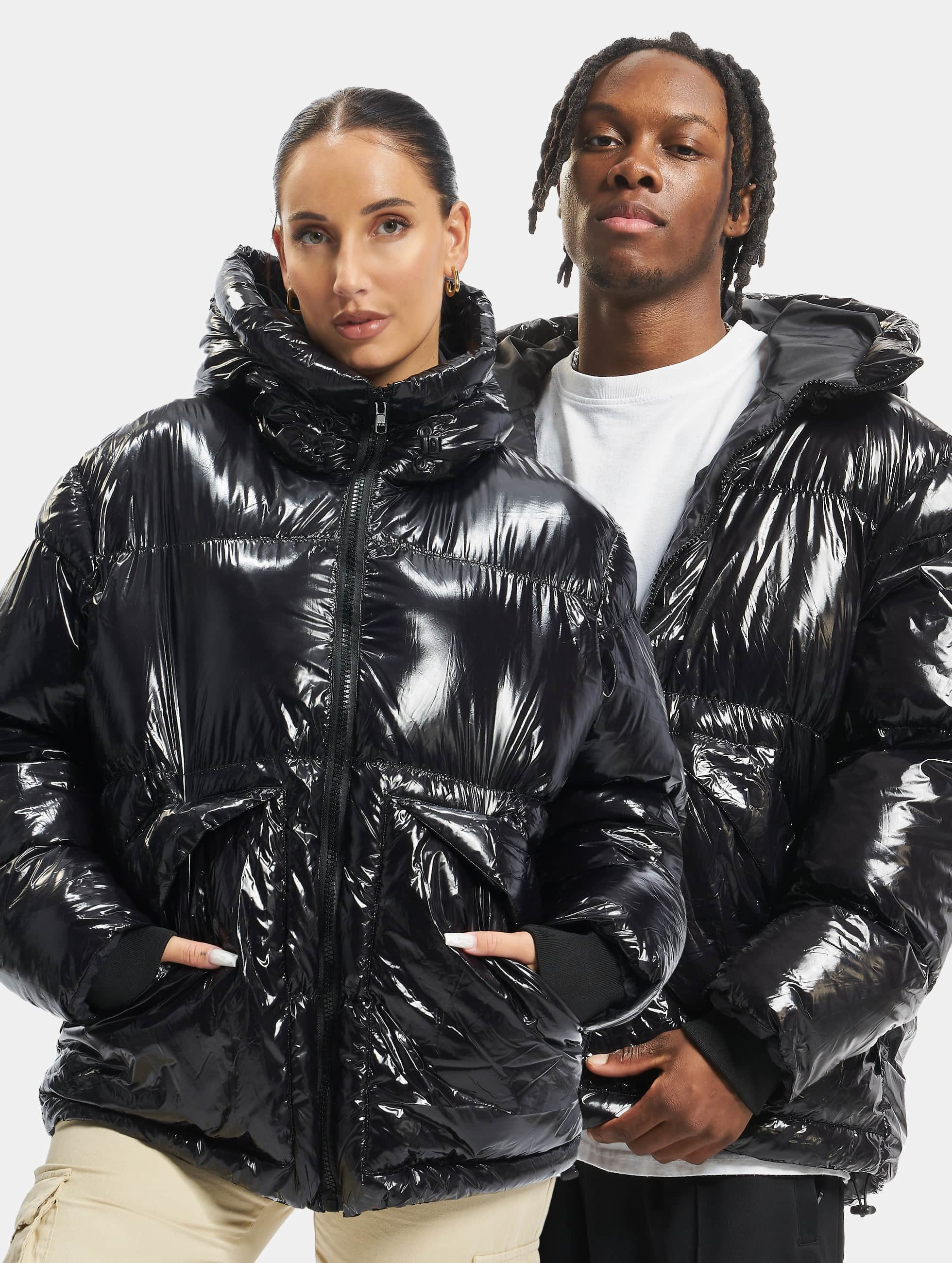 Shiny Black Puffer Jacket Women | tyello.com
