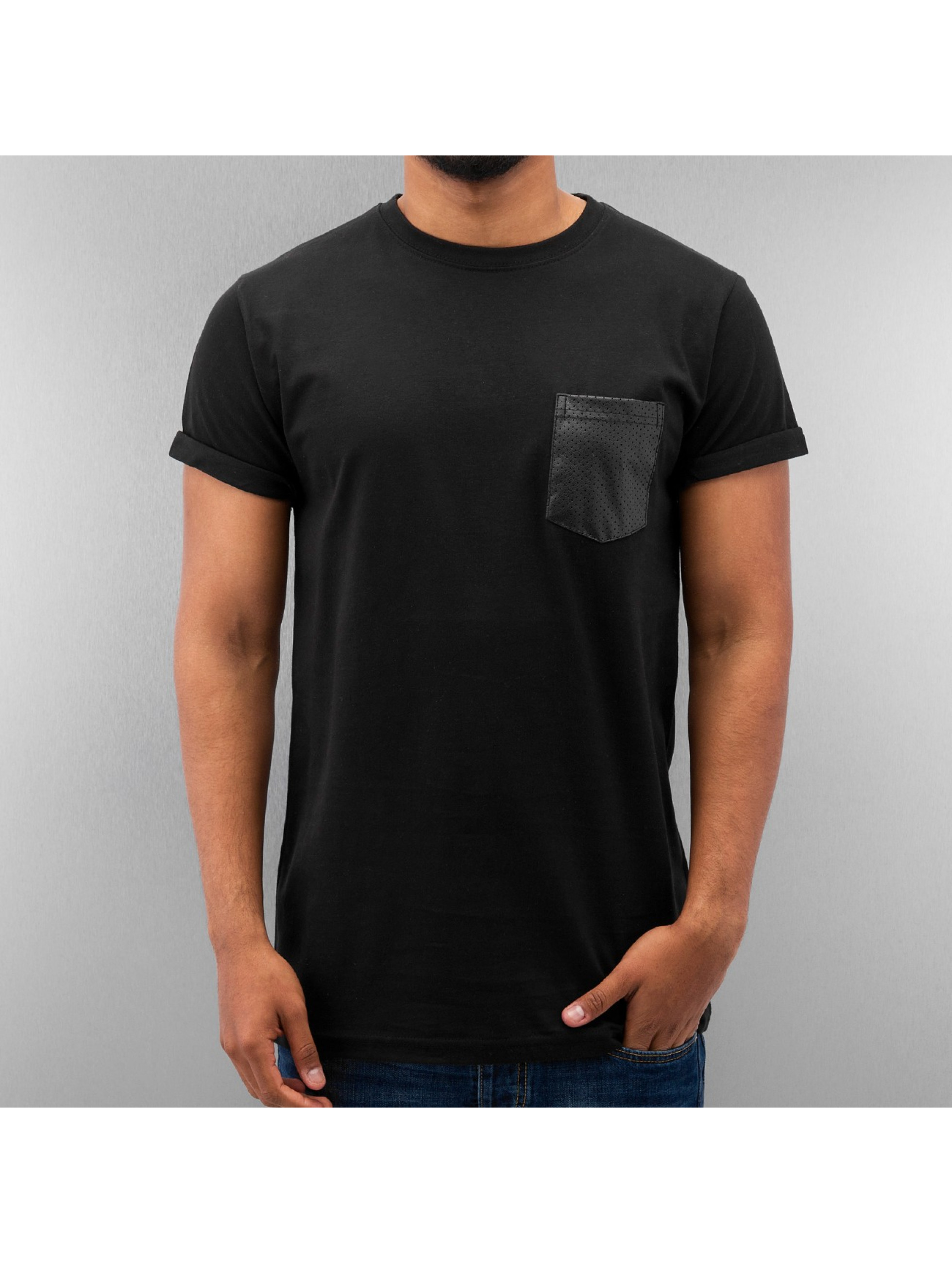 T-Shirt PU Pocket in schwarz