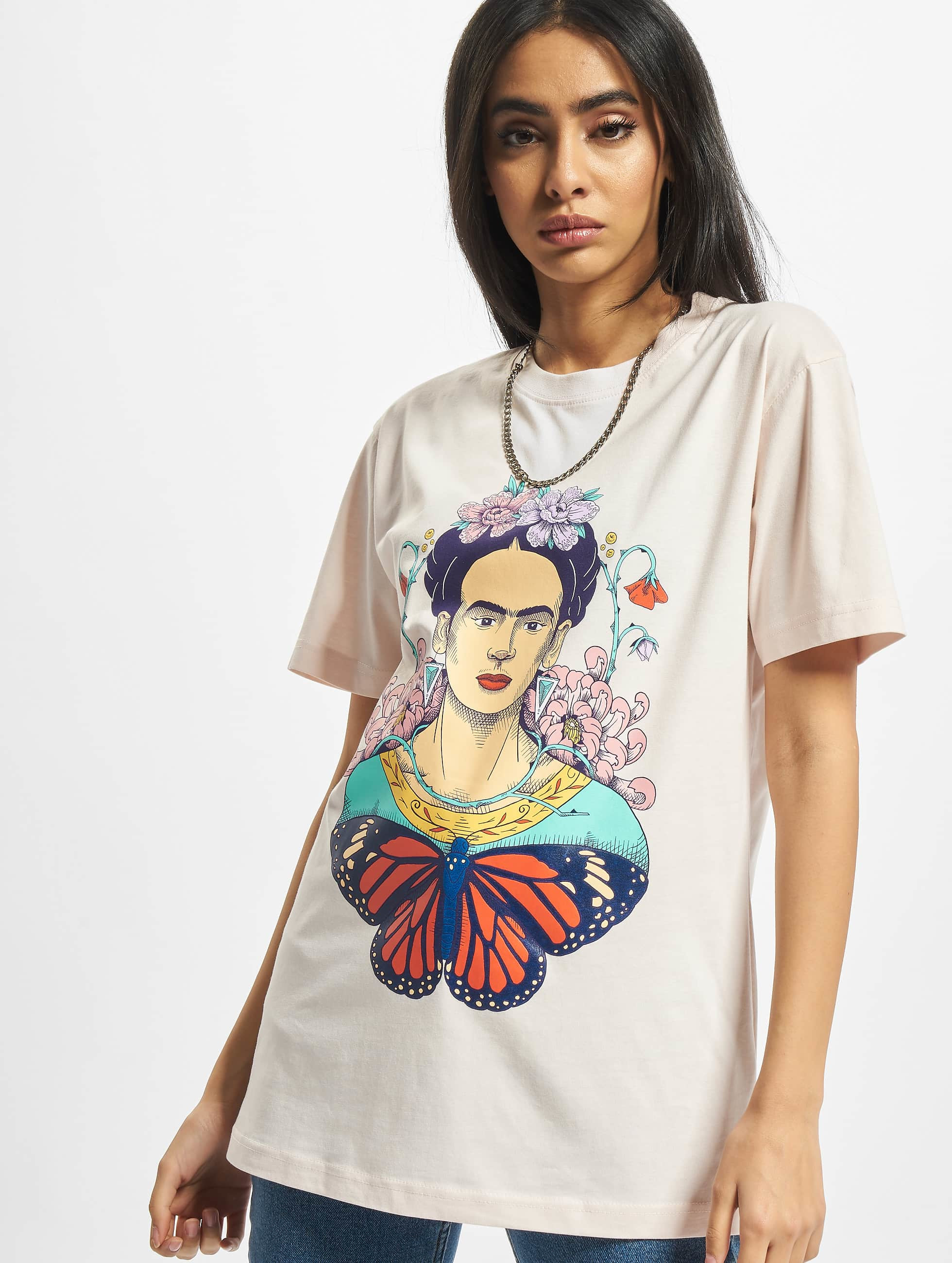Merchcode superiór Camiseta Ladies Frida Kahlo Butterfly rosa