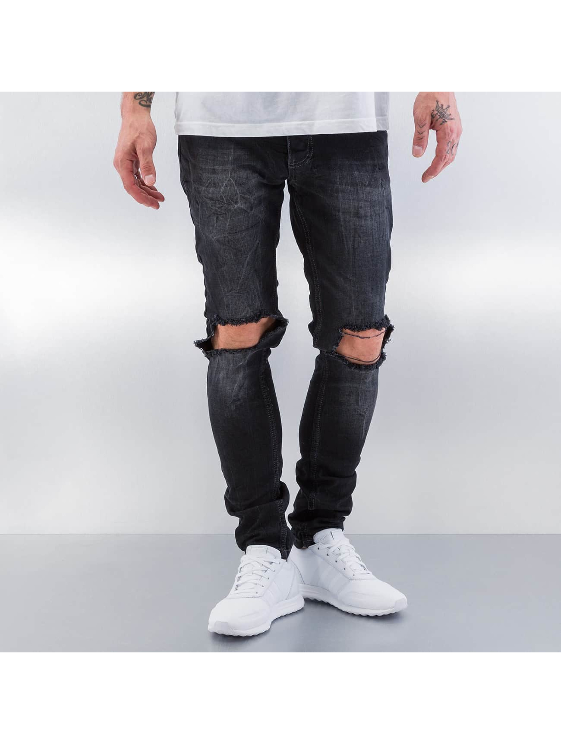 Straight Fit Jeans Destryoed Knee in schwarz