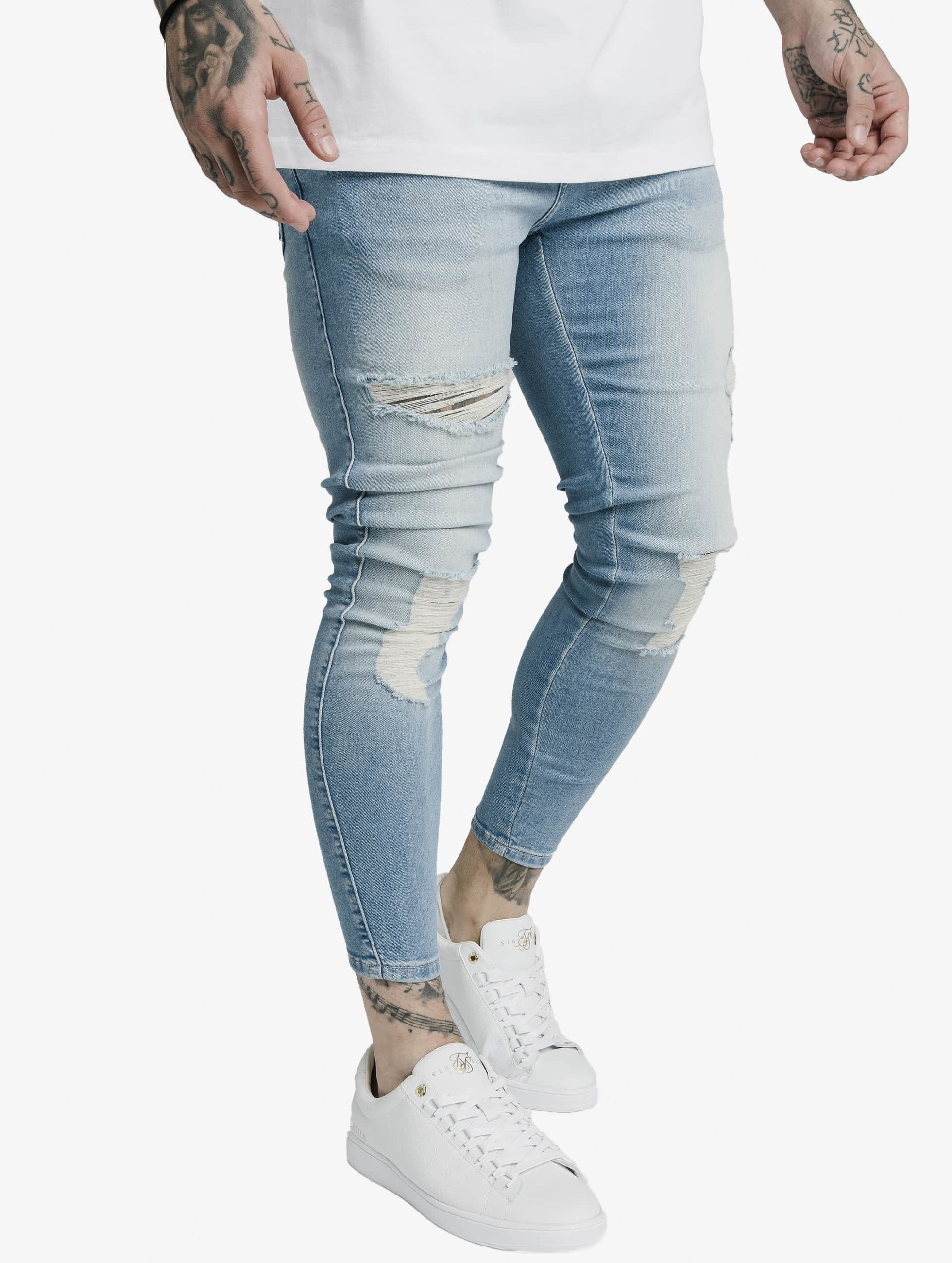 Silk Herren Skinny Jeans Distresed in blau