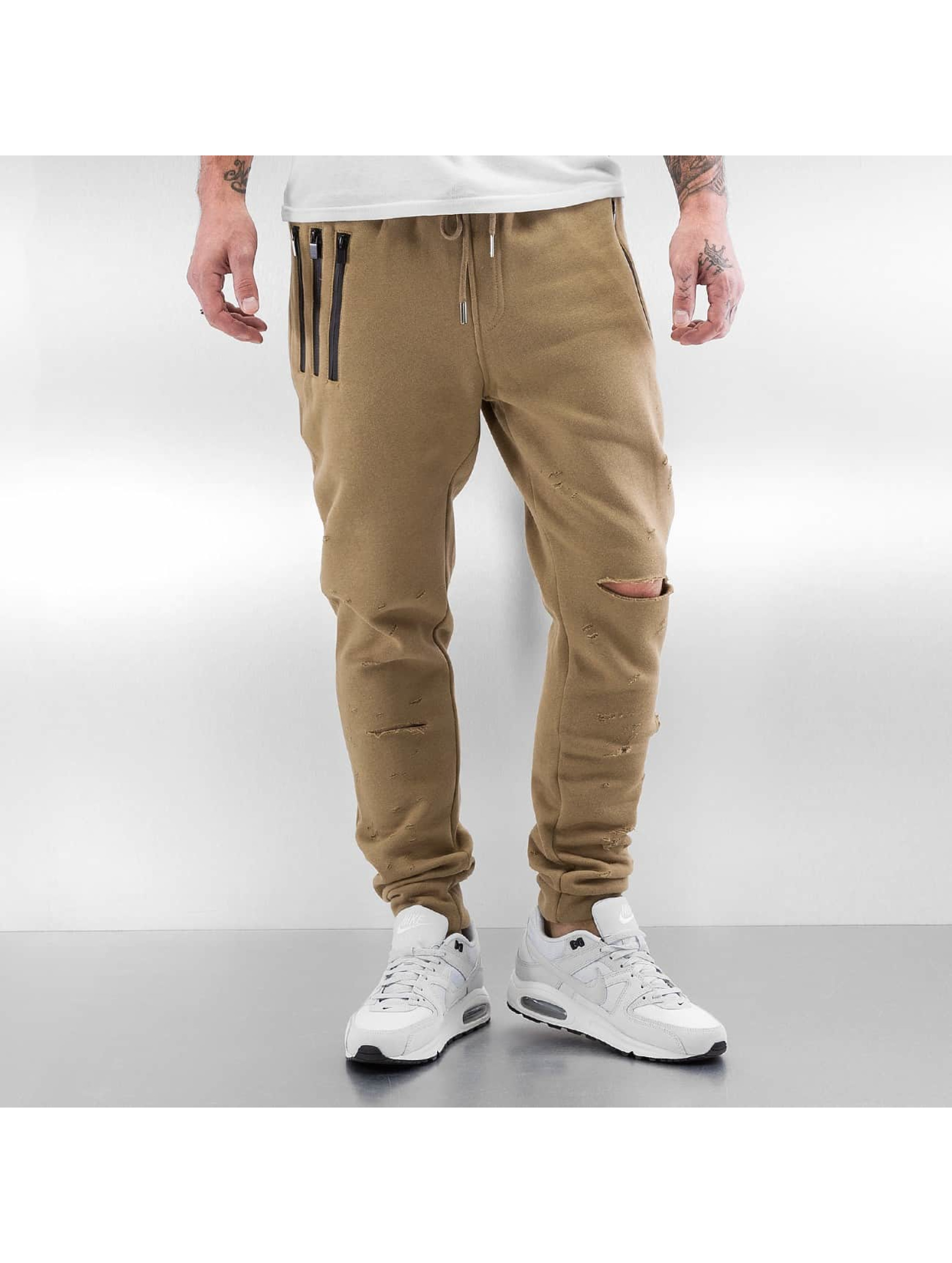 Sixth June Pantalon / Jogging Destroyed Slim Fit en beige