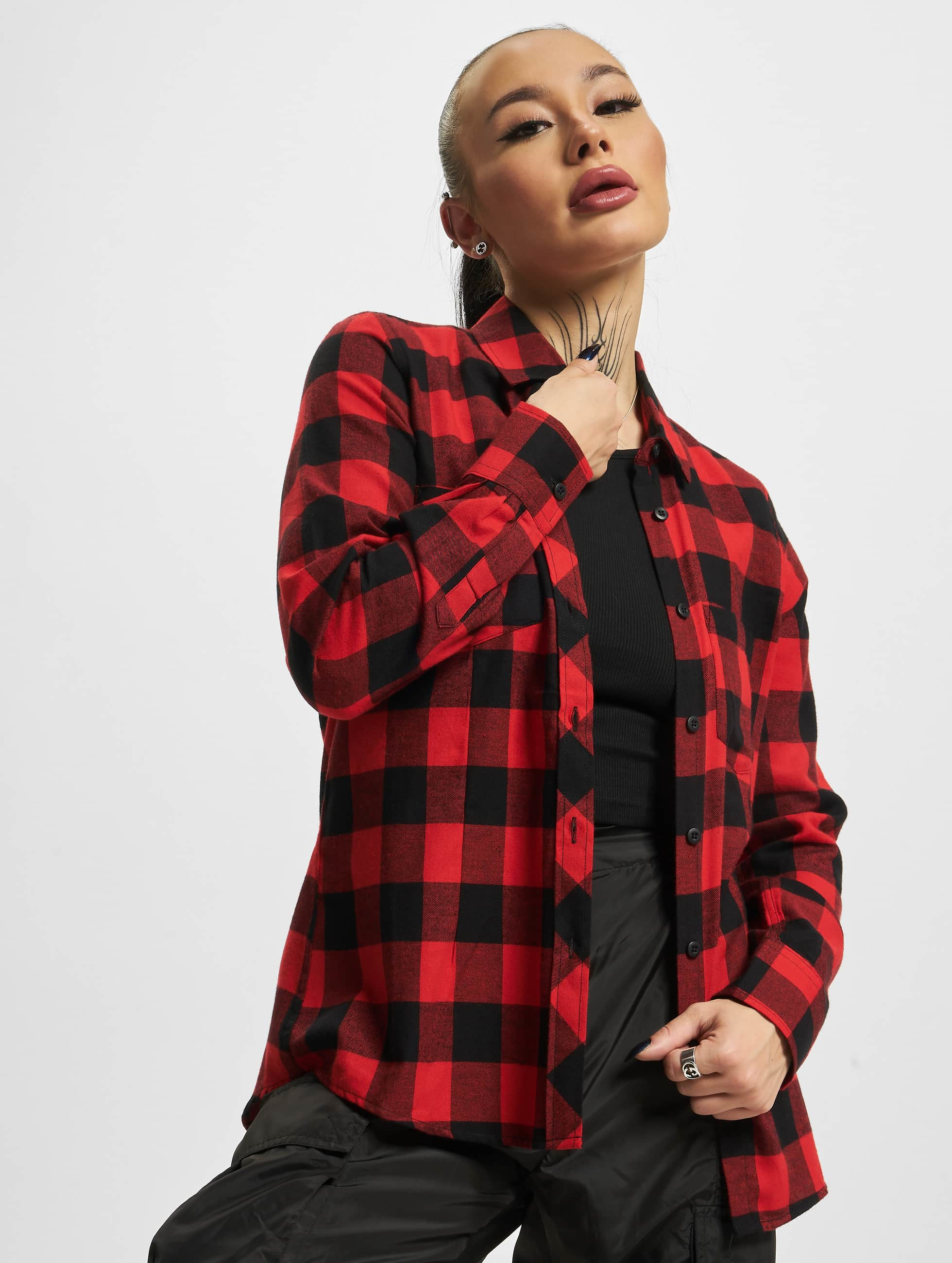 Urban Classics Ladies Turnup Checked Flanell rouge Blouse & Chemise femme