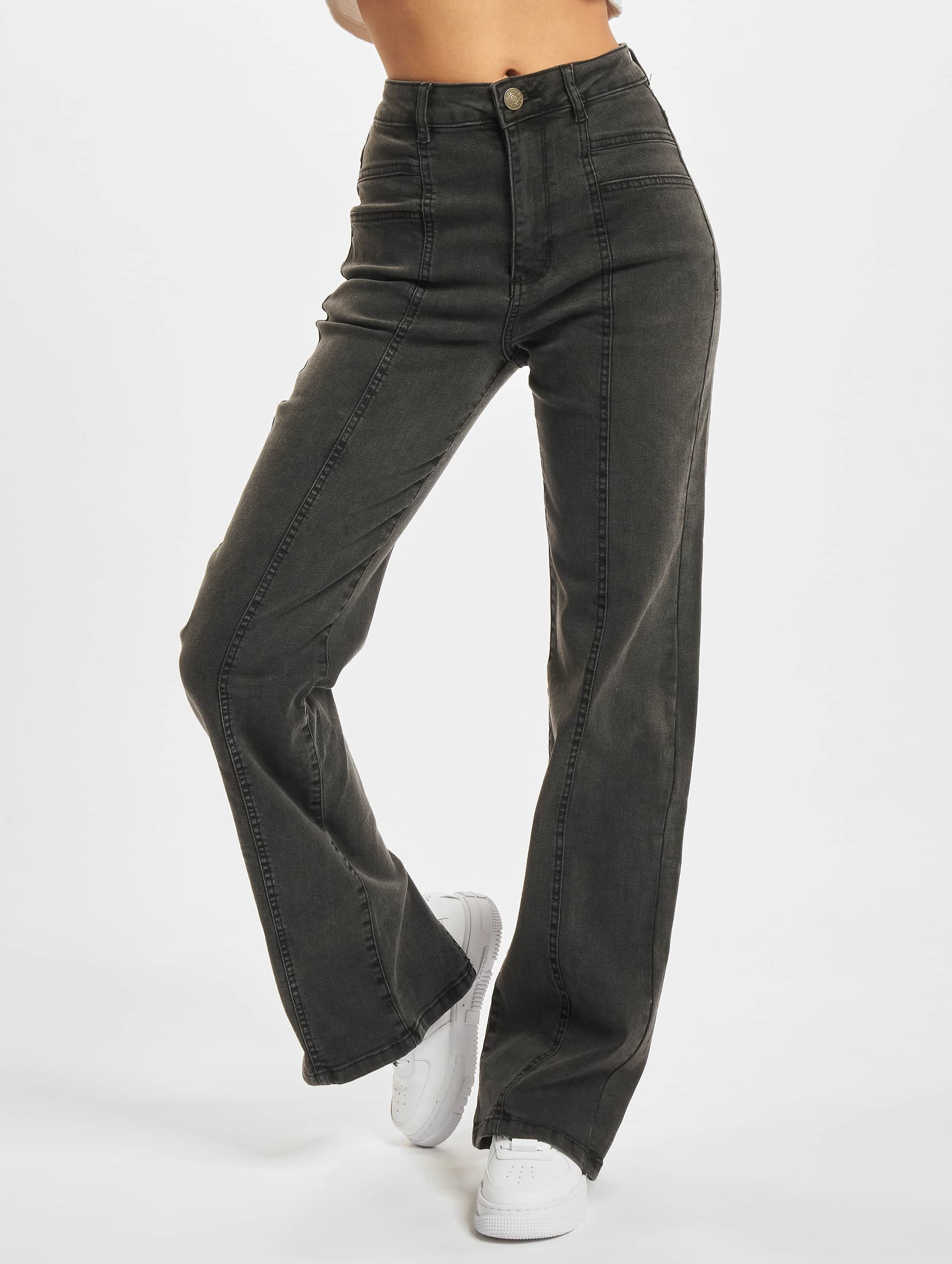 Urban Classics Jeans / Højtaljede Ladies Straight Slim Denim High Waist sort