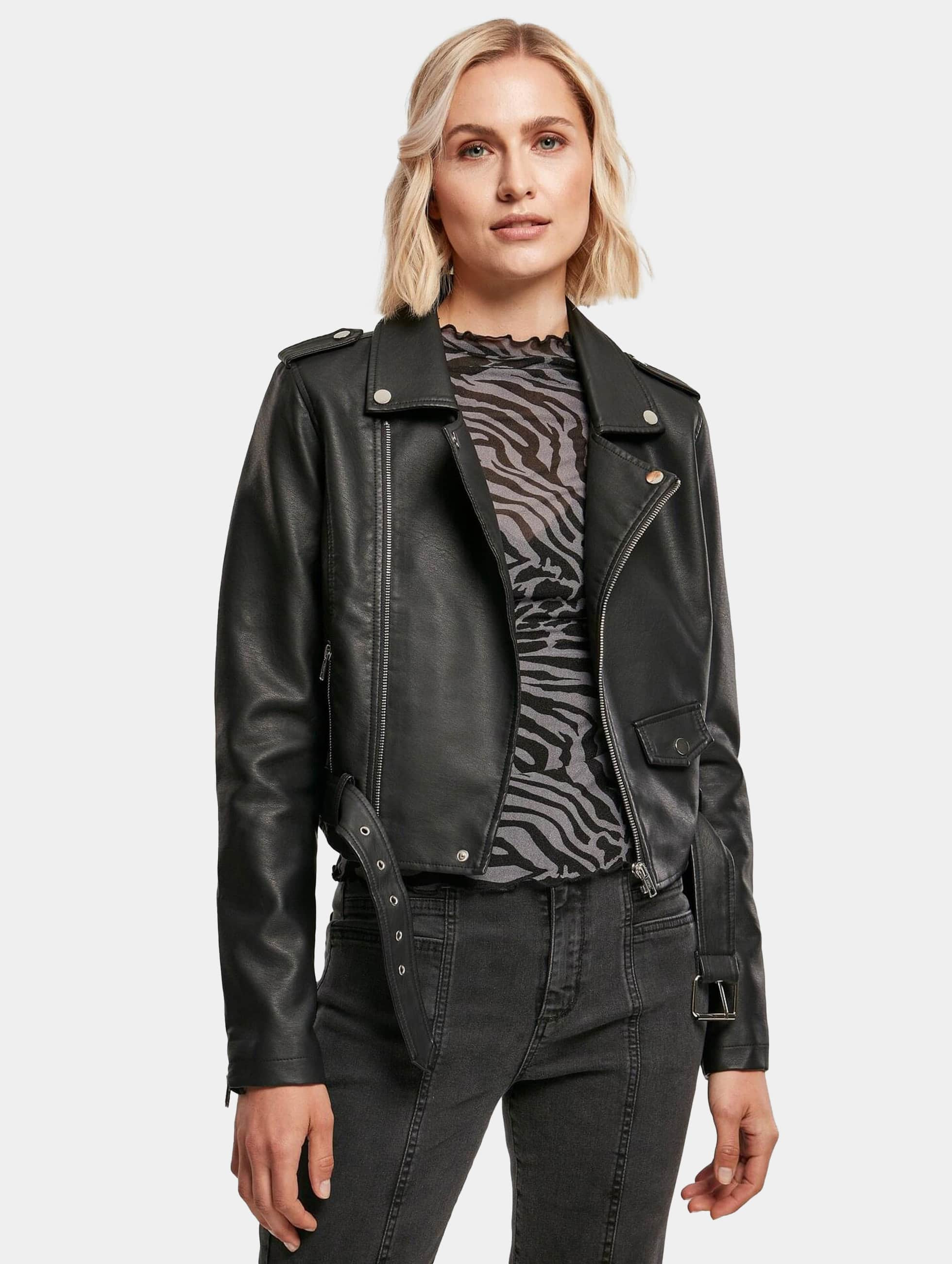 slang veiligheid veiling Urban Classics jas / leren jas Ladies Synthetic Leather Belt Biker in zwart  900338