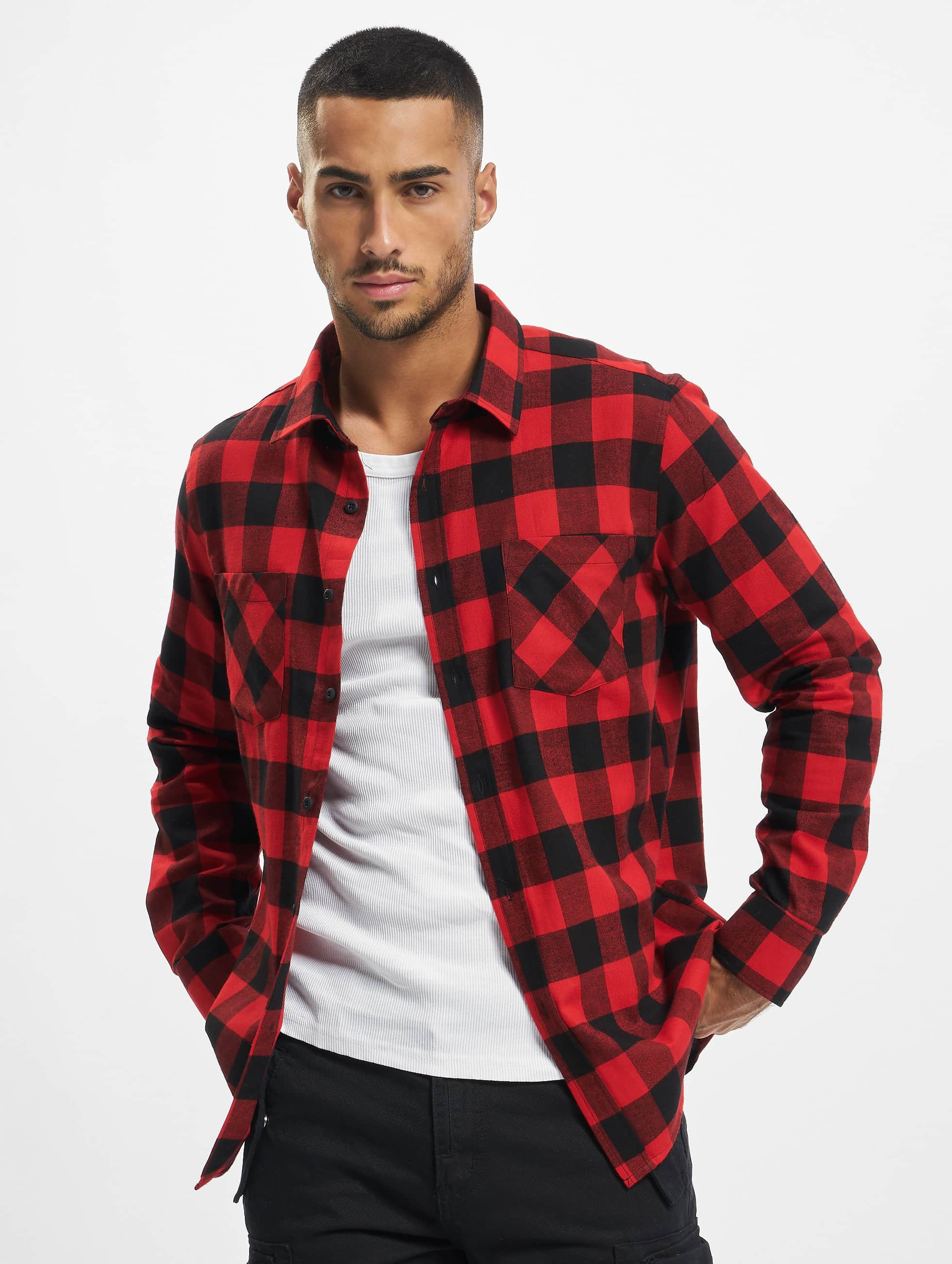 Urban Classics heren overhemd Checked Flanell - rood