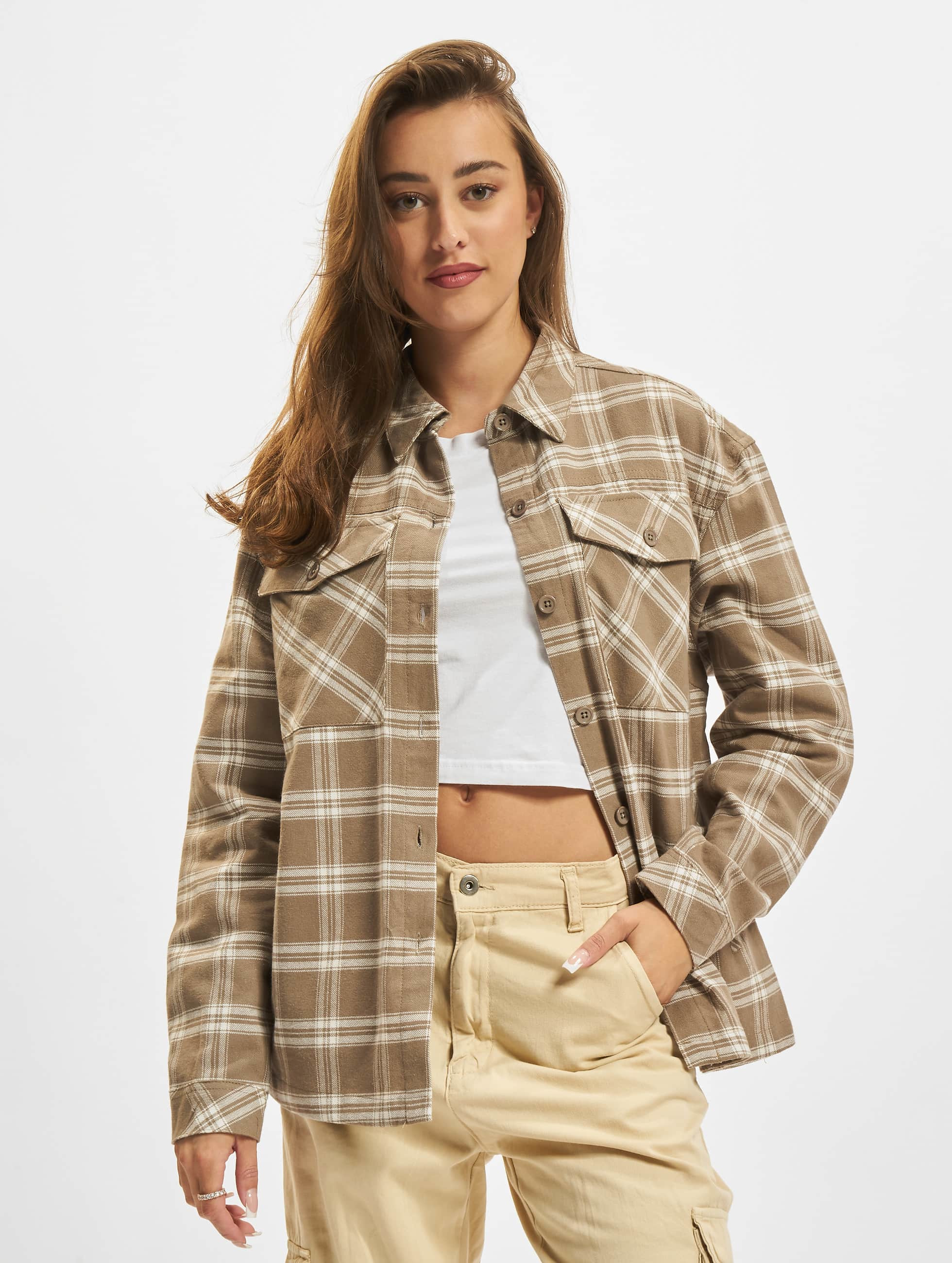 oversized checked shirt beige