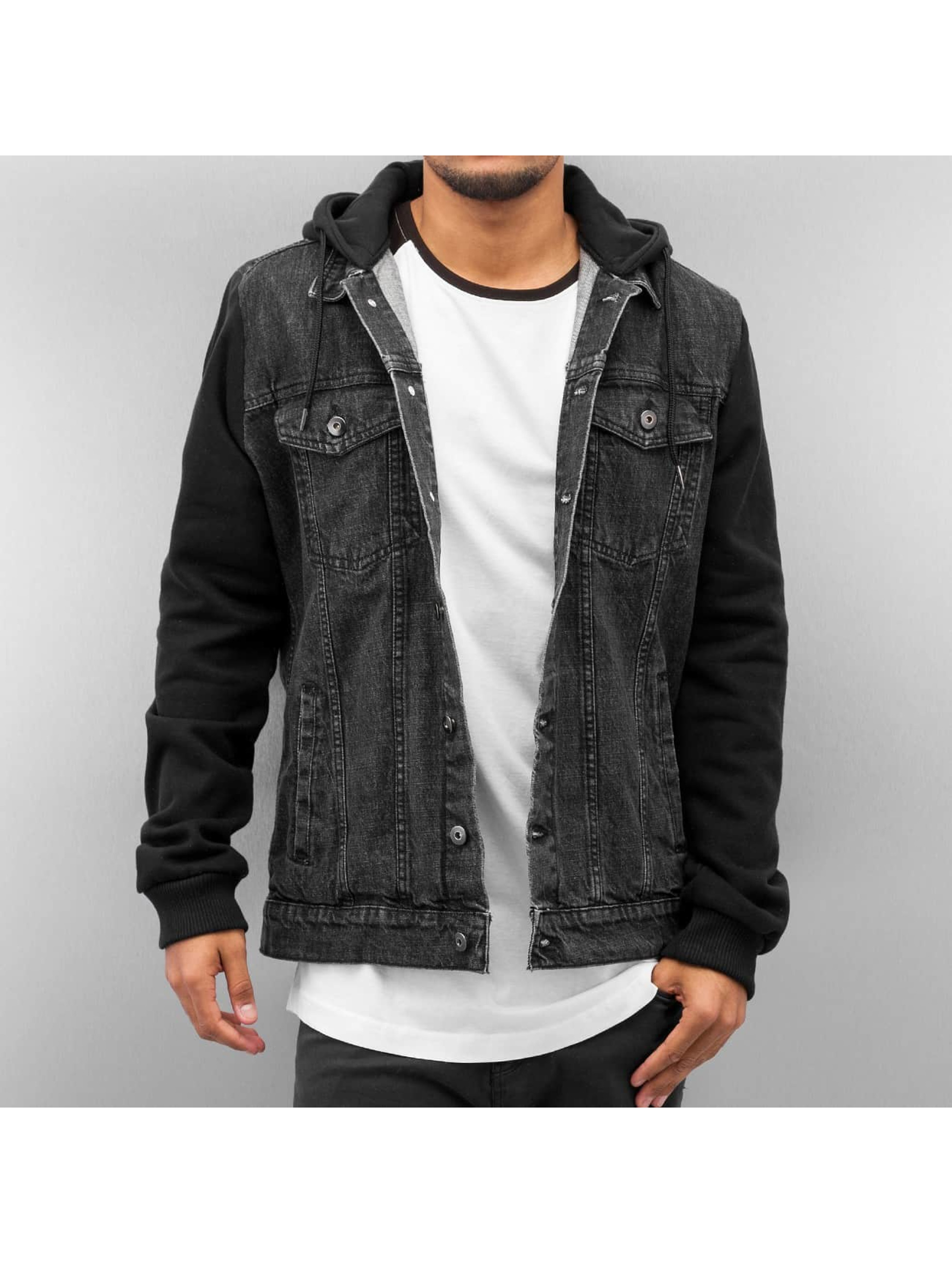 Urban Classics Veste/Blouson / Veste demi-saison Hooded Denim Fleece en noir