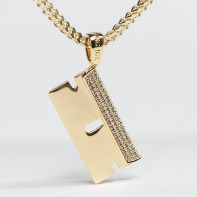 KING ICE Accessoires / ketting Gold_Plated CZ Barber RZR Blade in goud