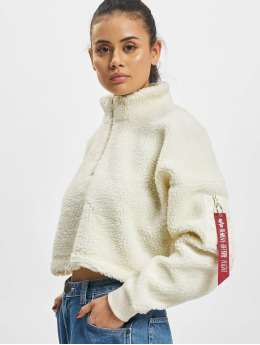 Alpha Industries Pullover Teddy Oversized Cropped Half Zip white