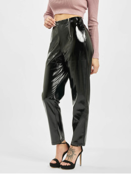 Missguided Chino Faux Leather High Shine Zip  black
