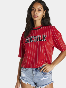 Sik Silk T-Shirty Baseball Stripe czerwony