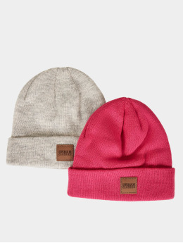 Urban Classics Beanie Logopatch Kids 2-Pack rosa