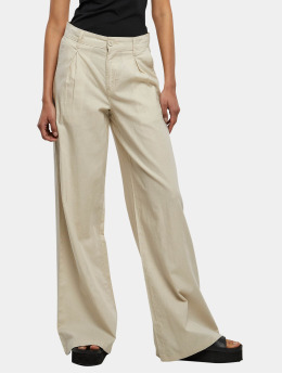 Urban Classics Pantalon chino Ladies High Linen Mixed Wide Leg kaki