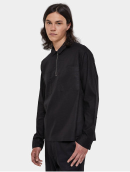 Urban Classics Tričká dlhý rukáv Cotton Linen Half Zip èierna