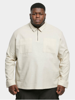 Urban Classics Tričká dlhý rukáv Cotton Linen Half Zip kaki