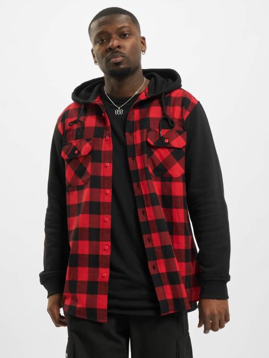 Urban Classics Hemd Hooded Checked Flanell Sweat Sleeve rot