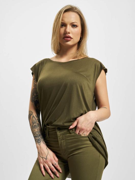 Urban Classics T-Shirt Ladies Shoulder Zip High Low olive