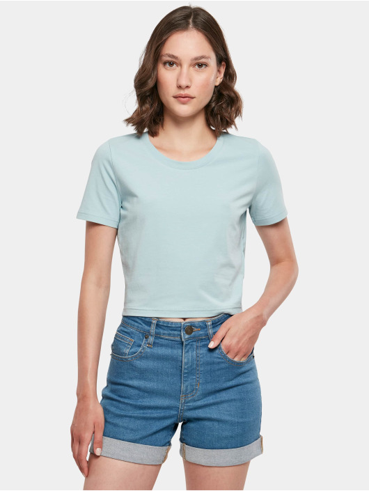 Build Your Brand Damen T-Shirt Cropped in blau