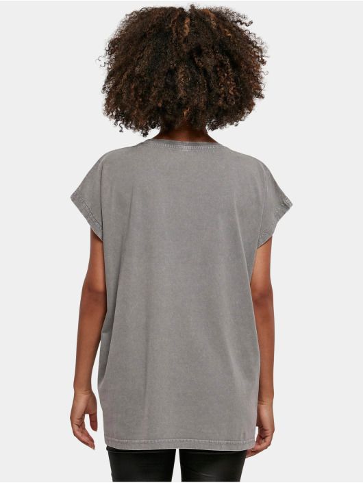 Build Your Brand T-Shirt Ladies Acid Washed Extended Shoulder gris