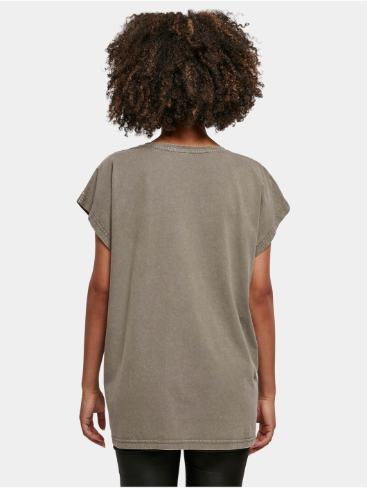 Build Your Brand t-shirt Ladies Acid Washed Extended Shoulder khaki