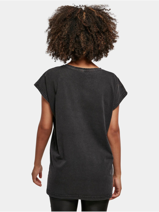 Build Your Brand T-shirt Ladies Acid Washed Extended Shoulder nero