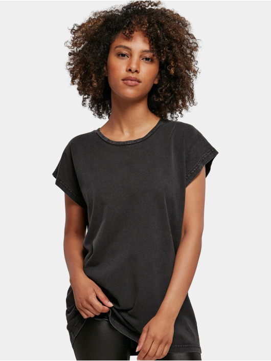 Build Your Brand T-Shirt Ladies Acid Washed Extended Shoulder noir