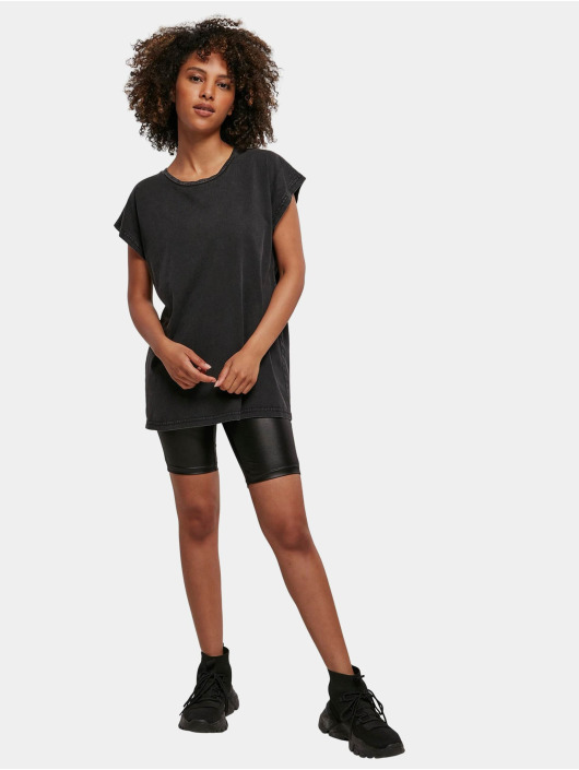 Build Your Brand t-shirt Ladies Acid Washed Extended Shoulder zwart