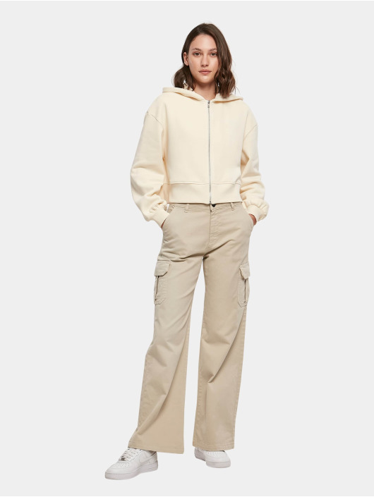 Build Your Brand Zip Hoodie Short Oversized béžový