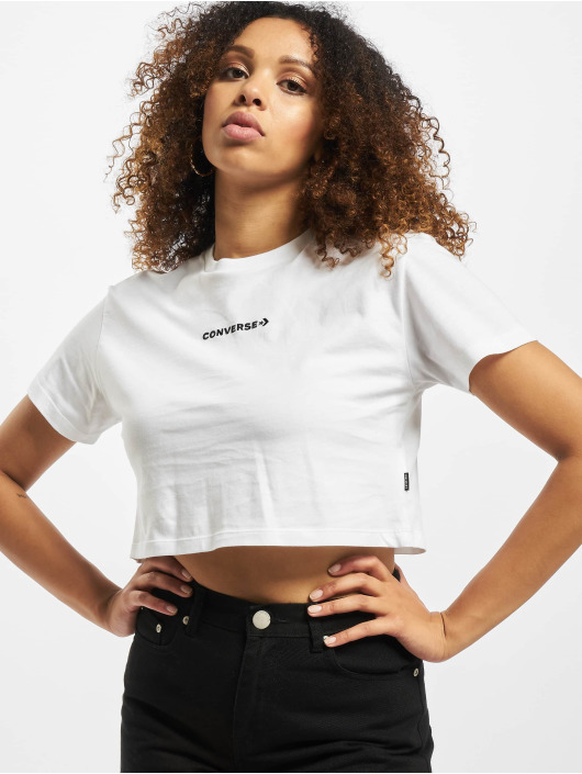 Converse T-Shirty CF Embroidered Wordmark Crop bialy
