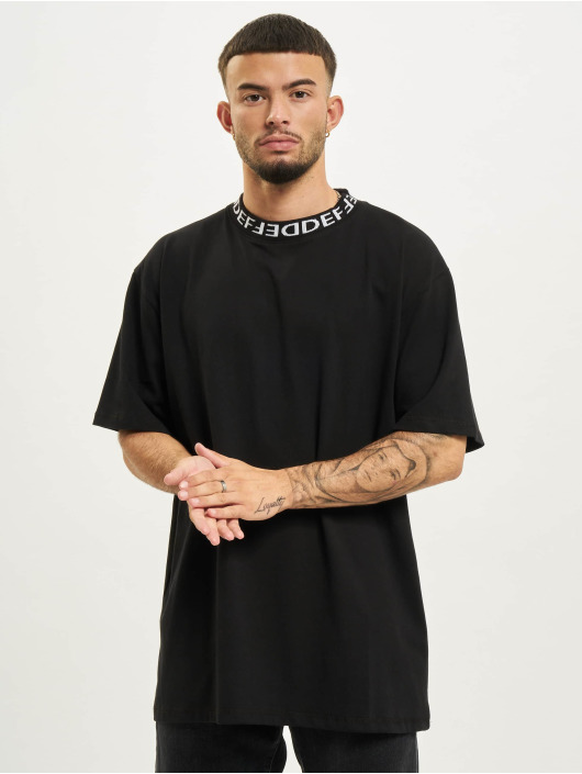 DEF Herren T-Shirt Basic Rib in schwarz