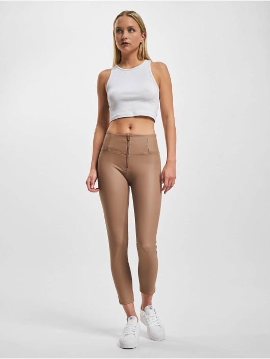 Freddy Leggings WRUP Vegan Leather Push Up 7/8 High Waist Super Skinny brun
