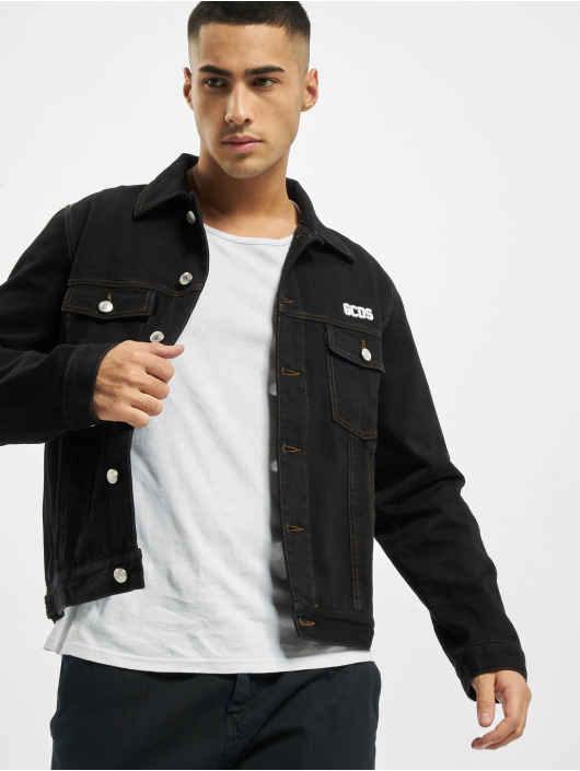 GCDS Herren Jeansjacken Chest Logo in schwarz
