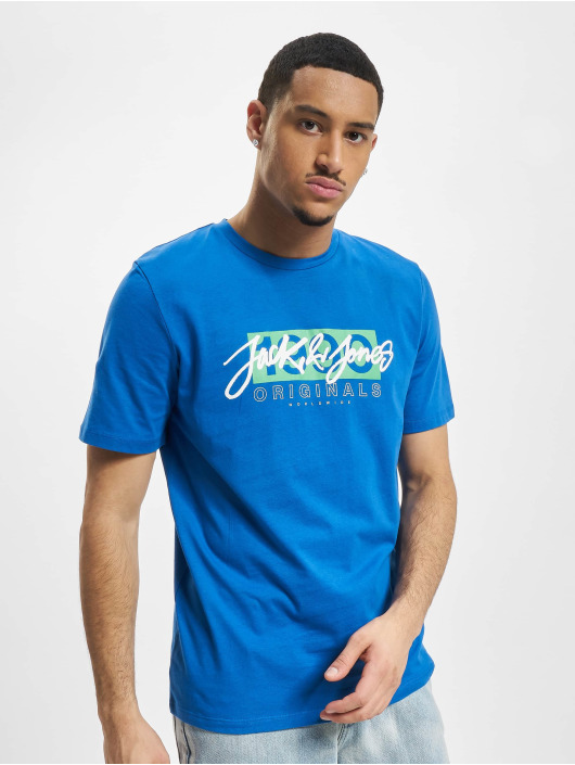 Jack & Jones T-Shirty Races Crew Neck niebieski