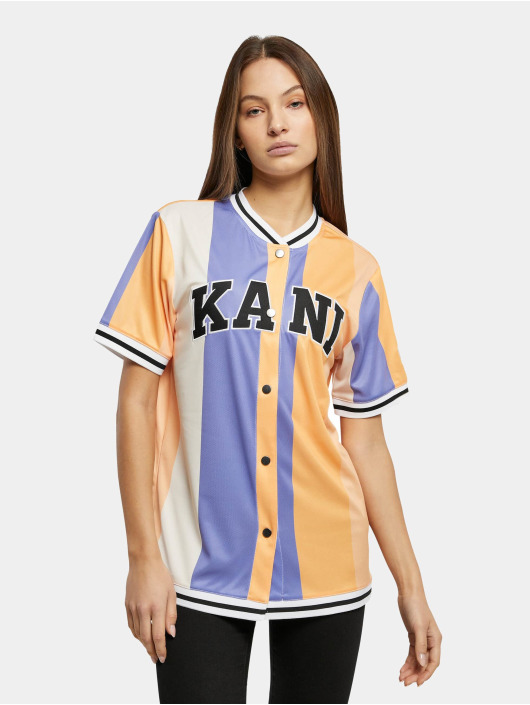 Karl Kani Camisa Serif Stripped Baseball púrpura