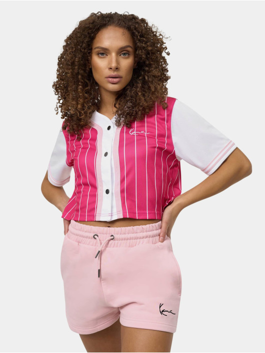 Karl Kani Shirt Chest Signature Pinstripe Baseball pink